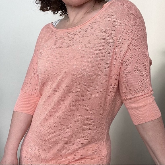 Kismet Open Knit Dolman Short Sleeve Sweater - Coral Size M - Picture 2 of 10